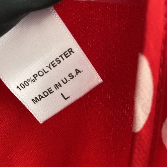 BOBEAU red white polka dots sheer chiffon dress L - Picture 4 of 5